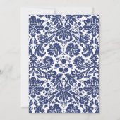 Navy Blue Monogram Damask Bridal Shower Kaart (Achterkant)