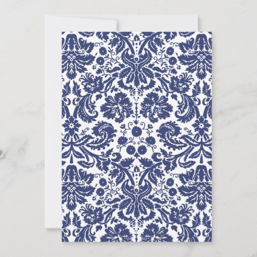 Navy Blue Monogram Damask Bridal Shower Kaart (Achterkant)