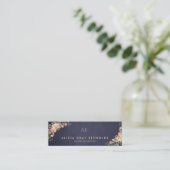 Navy Blue Monogram Elegante Bloemen Wedding Planne Mini Visitekaartje (Staand voorkant)