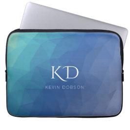 Navy Blue Monogram en Simple Name Laptop Sleeve