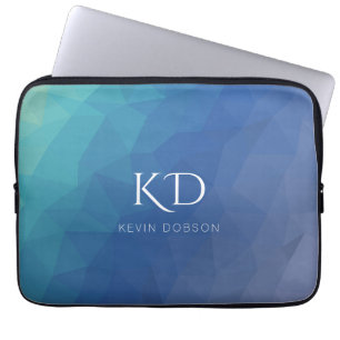 Navy Blue Monogram en Simple Name Laptop Sleeve