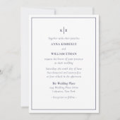 Navy Blue Monogram - Families Wedding Invitations Kaart (Voorkant)