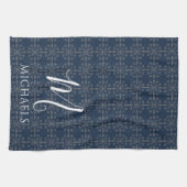 Navy Blue Monogram Gepersonaliseerd Theedoek (Horizontaal)