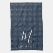 Navy Blue Monogram Gepersonaliseerd Theedoek (Verticaal)