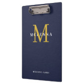 Navy Blue Monogram Gold Initiaal Faux Leather Klembord (Links)