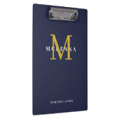 Navy Blue Monogram Gold Initiaal Faux Leather Klembord (Rechts)