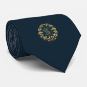 Navy Blue Monogram  Gold Wreator 2 Initialen Stropdas (Opgerold)