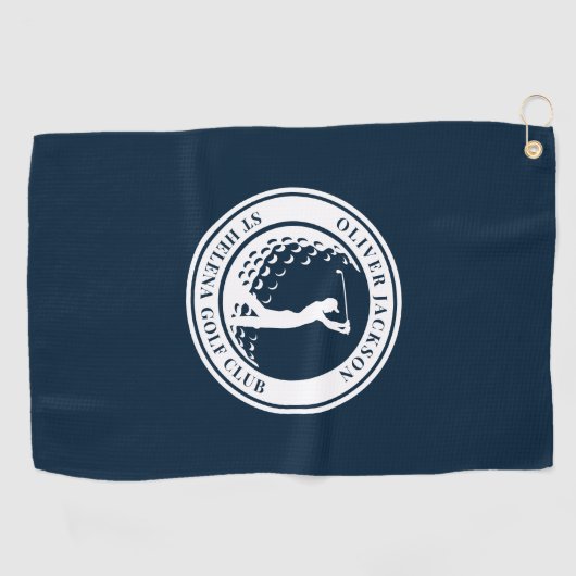 Navy Blue Monogram Golfer Swing Golfhanddoek (Horizontaal)