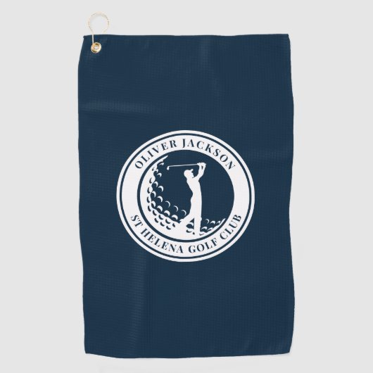 Navy Blue Monogram Golfer Swing Golfhanddoek (Voorkant)