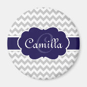 Navy Blue Monogram Gray Chevron Pattern Magneet (Voorkant)