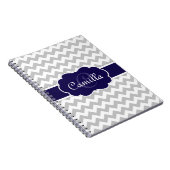 Navy Blue Monogram Gray Chevron Pattern Notitieboek (Rechterzijde)