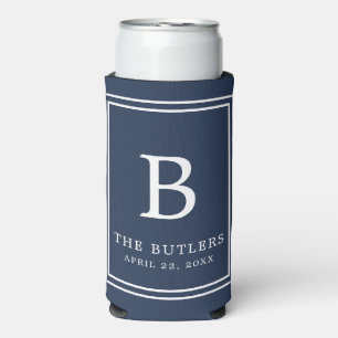 Navy Blue Monogram Huwelijk Seltzer Koelbox Blikjeskoeler