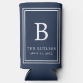 Navy Blue Monogram Huwelijk Seltzer Koelbox Seltzer Blikjeskoeler (Voorkant)