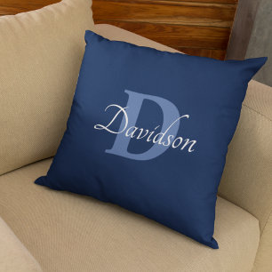 Navy Blue Monogram Initiaal Familienaam Home Decor Kussen