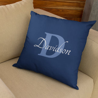 Navy Blue Monogram Initiaal Familienaam Home Decor Kussen