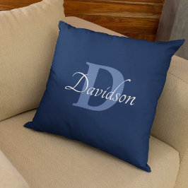 Navy Blue Monogram Initiaal Familienaam Home Decor Kussen