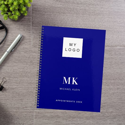 Navy blue monogram initiaal zakelijk 2027 planner