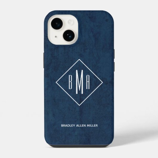 Navy Blue Monogram iPhone Hoesje (Achterkant)