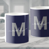 Navy Blue Monogram Koffiemok