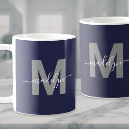 Navy Blue Monogram Koffiemok