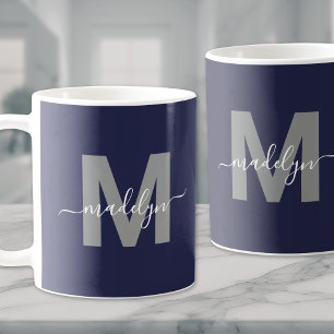 Navy Blue Monogram Koffiemok