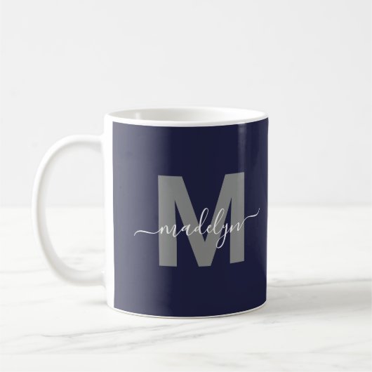 Navy Blue Monogram Koffiemok (Links)