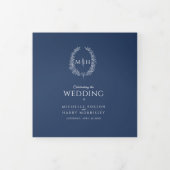 Navy blue monogram met grote verdiepingen bruiloft drieluik programma (Cover)