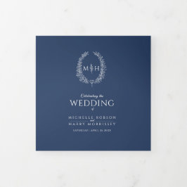 Navy blue monogram met grote verdiepingen bruiloft drieluik programma