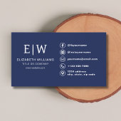 Navy Blue Monogram Minimalistische Social Media Ic Visitekaartje
