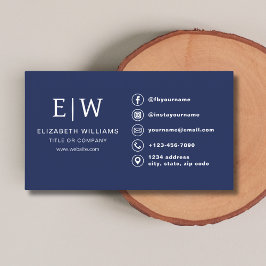 Navy Blue Monogram Minimalistische Social Media Ic Visitekaartje