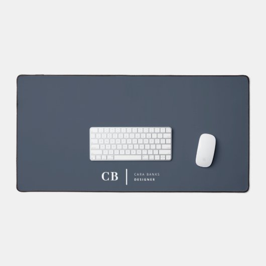 Navy Blue Monogram Modern Minimal Eenvoudig Bureaumat (Keyboard & Muis)