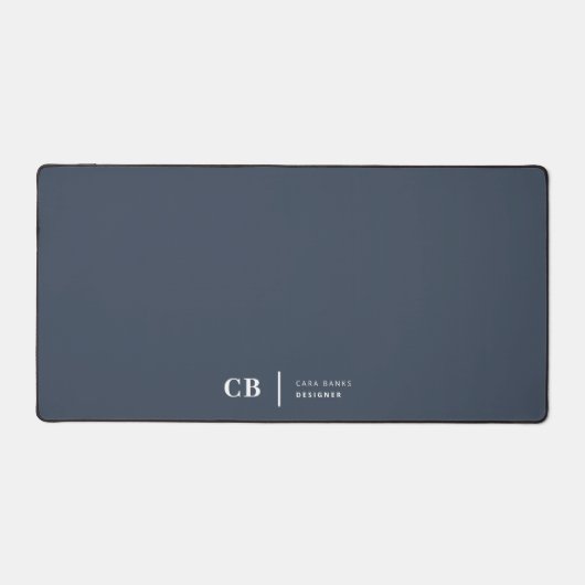 Navy Blue Monogram Modern Minimal Eenvoudig Bureaumat (Voorkant)