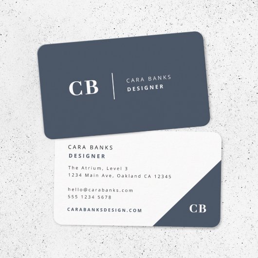 Navy Blue Monogram Modern Minimal Eenvoudig Visitekaartje