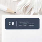 Navy Blue Monogram Modern Return Address Etiket (Insitu)