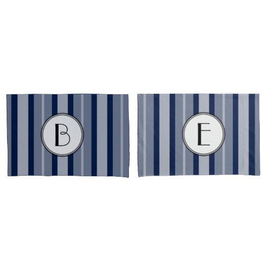 Navy Blue Monogram moderne lijnen hedendaags Kussensloop (Voorkant-Set)