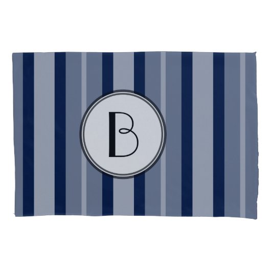 Navy Blue Monogram moderne lijnen hedendaags Kussensloop (Voorkant-Links)