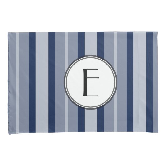 Navy Blue Monogram moderne lijnen hedendaags Kussensloop (Voorkant-Rechts)