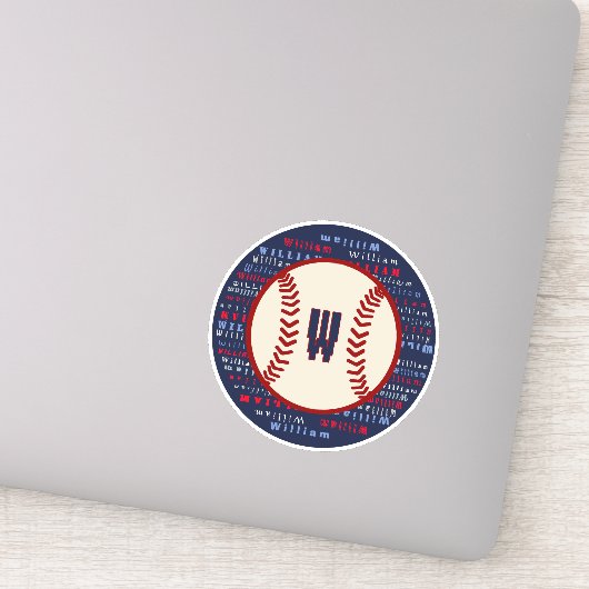 Navy Blue Monogram, naam Baseball Laptop Decal Sticker (Detail)