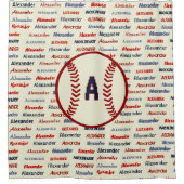 Navy Blue Monogram Naam Gifts for Kids baseball Douchegordijn (Voorkant)