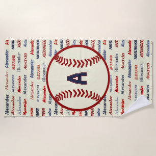 Navy Blue Monogram Naam Gifts for Kids baseball Strandlaken