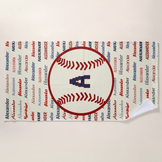 Navy Blue Monogram Naam Gifts for Kids baseball Strandlaken (Voorkant)