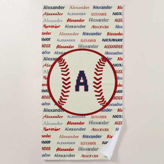 Navy Blue Monogram Naam Gifts for Kids baseball Strandlaken (Voorkant)