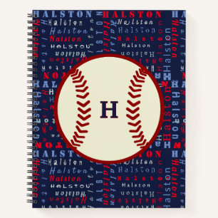 Navy Blue Monogram Naam Gifts Kinder boys baseball Notitieboek