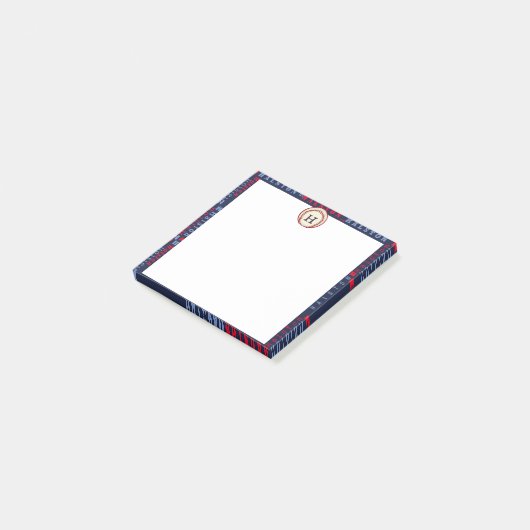 Navy Blue Monogram Naam Gifts Kinder boys baseball Post-it® Notes (Schuin)
