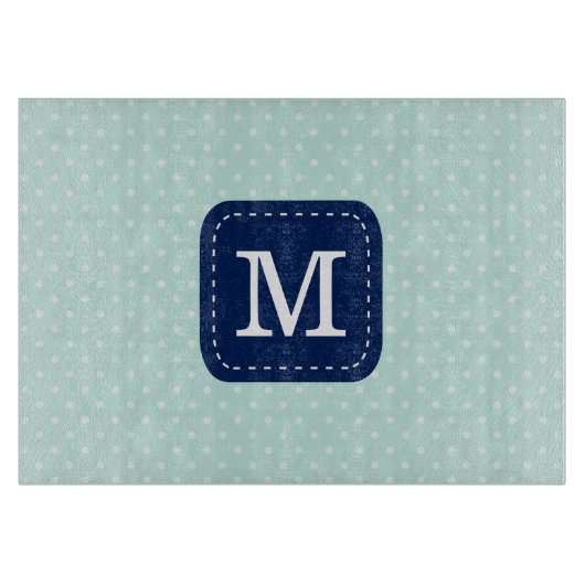 Navy Blue Monogram op Mint Background Snijplank (Voorkant)