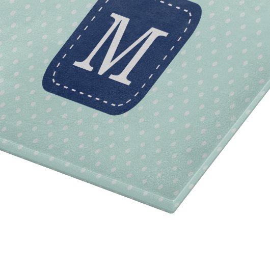 Navy Blue Monogram op Mint Background Snijplank (Hoek)