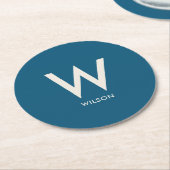 Navy Blue Monogram Persoonlijk Feest Ronde Kartonnen Onderzetter (Gebogen)