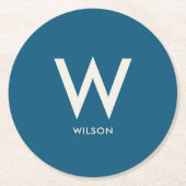 Navy Blue Monogram Persoonlijk Feest Ronde Kartonnen Onderzetter (Voorkant)