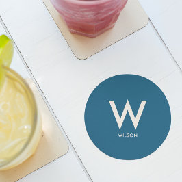 Navy Blue Monogram Persoonlijk Feest Ronde Kartonnen Onderzetter