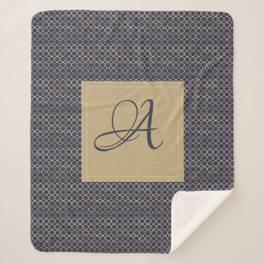 Navy Blue Monogram Quatrefoil Passen getrouwd Wedd Sherpa Deken (Voorkant)